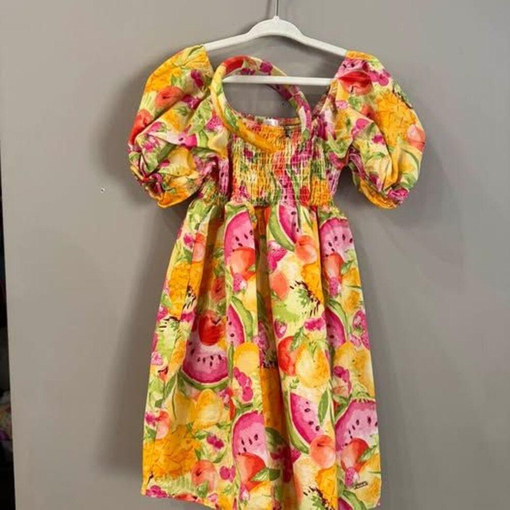 Tahari Girl Fruit Print Dress with Headband Size 6